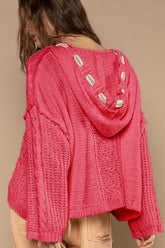 Cozy Cable Knit Hooded Chenille Sweater - V-Neck, Long Sleeve, Stylish & Comfortable